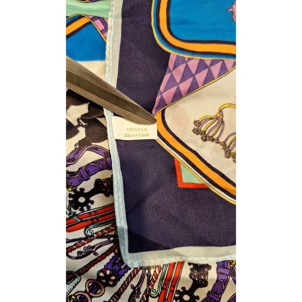 Set Of 2 Multicolored Multi Print 100% Silk Squar… - image 4